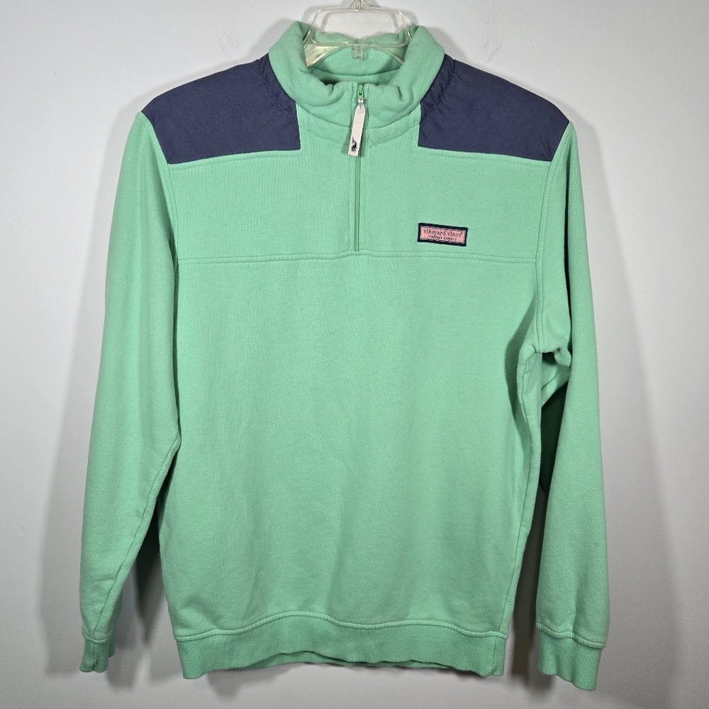 Vineyard Vines Mint Green and Navy Zip Up Sweater